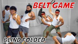 BLINDFOLDED BELT GAME (Squeaky Toys on Feet) !!!