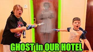 GHOST in OUR HOTEL! AUBREY and CALEB EXPLORE THE HAUNTED HOTEL GHOSTBUSTERS  in REAL LIFE!