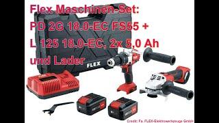 FLEX 18V-Akku Maschinen-Set  Schlagbohrschrauber PD2G FS55 + Winkelschleifer L125 18 EC