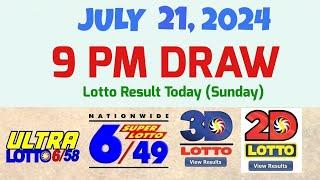 Lotto Result Today 9pm draw July 21, 2024 6/58 6/49 Swertres Ez2 PCSO#lotto