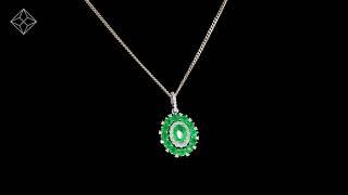 1.40ct Emerald Asteria Diamond Halo Pendant Necklace 18K White Gold -  FR53-GY