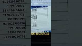 Split mobile number In Excel #shorts  #excel #exceltips