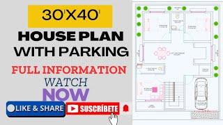 30'x40' House plan With Car parking | 30'x40' Me Sandaar Ghar Ka Naksha | 30'x40' House plan