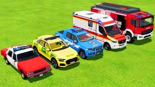 ALL POLICE CARS, AMBULANCE EMERGENCY, FIRE DEPARTMENT TRANSPORTING WITH TRUCKS! Farming Simulator 22