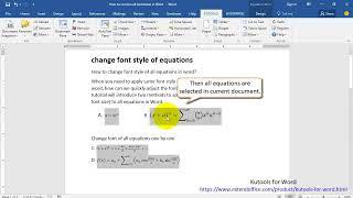 How to change the font style of all equation in Word?