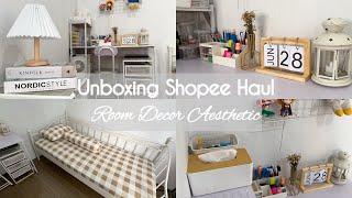 Shopee Haul Room Decor || Unboxing perlengkapan makeover kamar aesthetic. Murah & bagus ‼️