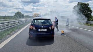 Beamter der Autobahnpolizei Mannheim bekämpft erfolgreich einen Kfz Brand - A5 bei Sandhausen