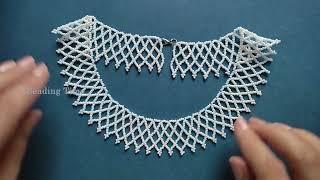 white netted necklace, beaded necklace tutorial step by step for beginners