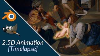 Turn art painting into animation using Gimp & Blender [Timelapse] [2.5D Animation]