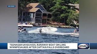 Teen jumps onto runaway boat on Lake Winnipesaukee, stopping it after kids sailing instructor fal...
