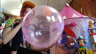 first blow to pop GIANT pink wubble bouncy ball challenge VERY DIFFICULT