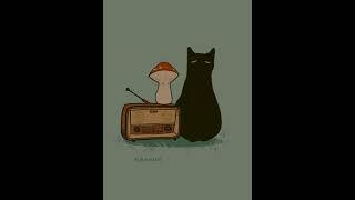 Black Cat and Mushroom Retro Cute Aesthetic Dance Animation Vintage Art by stark0pf