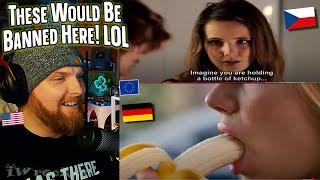 American Reacts to Hilarious European Commercials 