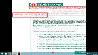 [11021] Error in input data while login on IDBI bank website on pc and mobile