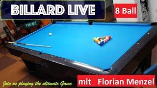 Billard Live aus Ludwigshafen. Match zwischen Zehrudin Vereget und Florian Menzel 8 Ball auf 20 GS