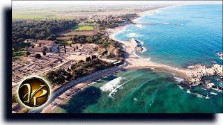 Empúries ruins and beach aerial view drone 4k Costa Brava