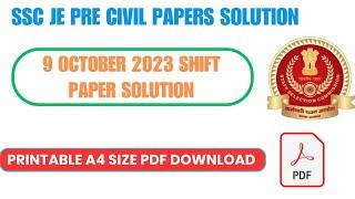 SSC JE PRE CIVIL 9 October 2023 Paper Solution With Pdf TCS