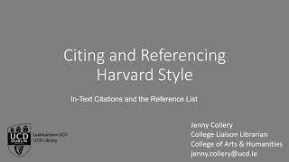 Citing and referencing using the Harvard Style