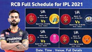 IPL 2021 - Royal Challengers Bangalore Full Schedule | RCB All 14 Match Schedule ipl 2021