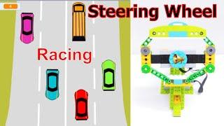 How to make Racing Game with Real Steering Wheel | Lego wedo 2.0 and Scratch