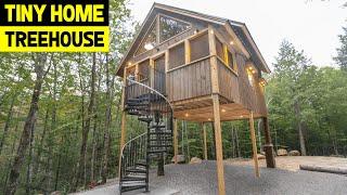 350sqft TINY HOME TREEHOUSE ON STILTS w/ Hot Tub & Lake! (Full Tour)