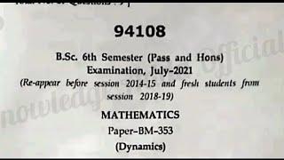 B.Sc.6th Sem.MATHEMATICS (Dynamic) 2021 Question Paper #knowledgeaddaofficial