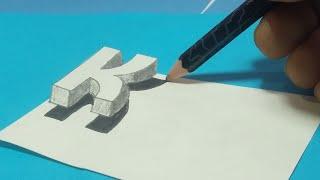 Very Easy Draw || How To Drawing 3D Floating Letter “K”–Illusion –3D Draw Trick Art on paper