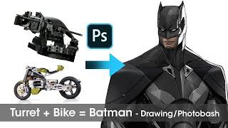 Turret + Bike = Batman - Drawing/Photobash Timelapse