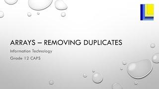 Arrays - Removing duplicates