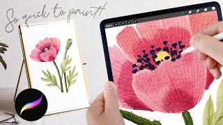 watercolor poppies made easy! watercolor tutorial for procreate // paint a poppy flower in Procreate