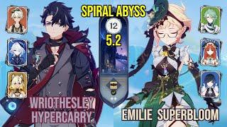 C0 Wriothesley Hypercarry + C0 Emilie Superbloom | Spiral Abyss 5.2 | Genshin Impact