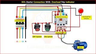 Dol Starter Connection With Overload Trip Indicator Connection #electrical #engineering