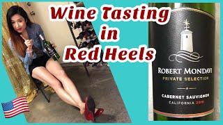 Red Heels Shoeplay Wine Tasting, California Robert Mondavi, Wedges Pumps Dangling Dangle Feet Legs