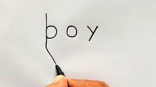 How to draw boy turn word into boy | Easy Boy drawing step by step