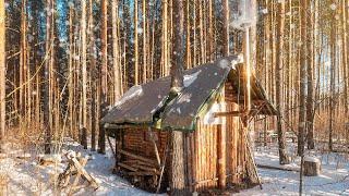 My log cabin in the woods warmed me up. My off grid life. Outside -8°C inside +25°C. Cooking.