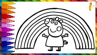 Drawing And Coloring Peppa Pig With A Rainbow  Drawings For Kids