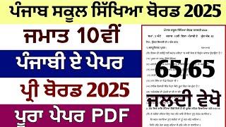 pseb 10th class punjabi a paper preboard 2025 | pseb class 10 punjabi a paper preboard january 2024