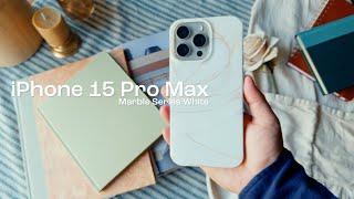 iPhone 15 Pro Max Marble Case - MagSafe Compatible - White Marble