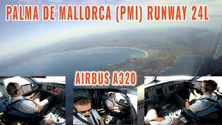 Palma de Mallorca (PMI) | Airbus approach over the island to runway 24L | pilots + cockpit view | 4k