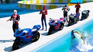 Moto Prakour pacific ocean location GTA V Spiderman Sportbike Captian America and Deadpool