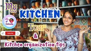 My Kitchen tour | small kitchen organization tips| kitchen tour telugu vlog | shravani tho kaburulu