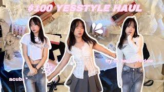 $100 HUGE acubi yesstyle haul 🫧 try on haul + review ⋆ ˚｡⋆౨ৎ˚