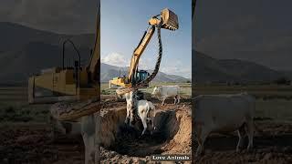 Excavator tries to save cow from danger #excavator #giantpython