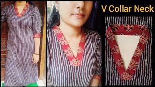 V Collar Neck Cutting And Stitching Easy Method