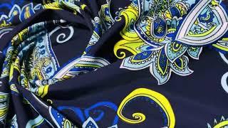 Blue Paisley Print 4-Way Stretch Spandex Nylon Fabric By The Yard