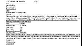 Letter to order for bakery items #study with jatin