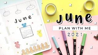 PLAN WITH ME | June 2021 | Bullet Journal Setup - Pastel Bears