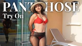 [4K] Pantyhose Try On by the pool