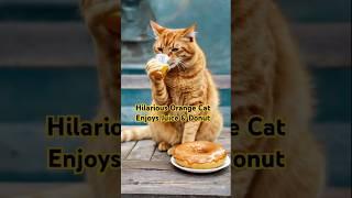 Orange Cat Drinks Orange Juice Like a Pro – Donut Surprise! #Shorts