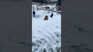 Tobogganing Dad-Son Duo #winter #snow #fun #funny #funnyvideo #slide #toboggan #enjoy #kids #father